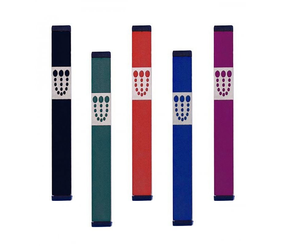 Mezuzah Case with Bubbly Dots Shin, Dark Colors at 4 Inches Height - Agayof