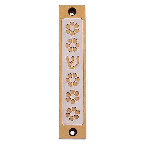 Mezuzah Case with Five Flowers and Shin in Light Colors, 4 Inches Height - Agayof