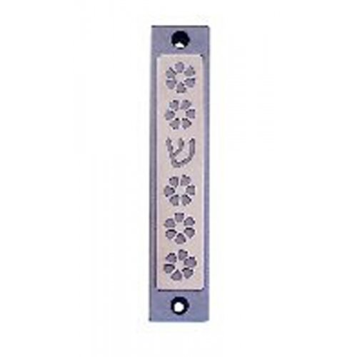 Mezuzah Case with Five Flowers and Shin in Light Colors, 4 Inches Height - Agayof