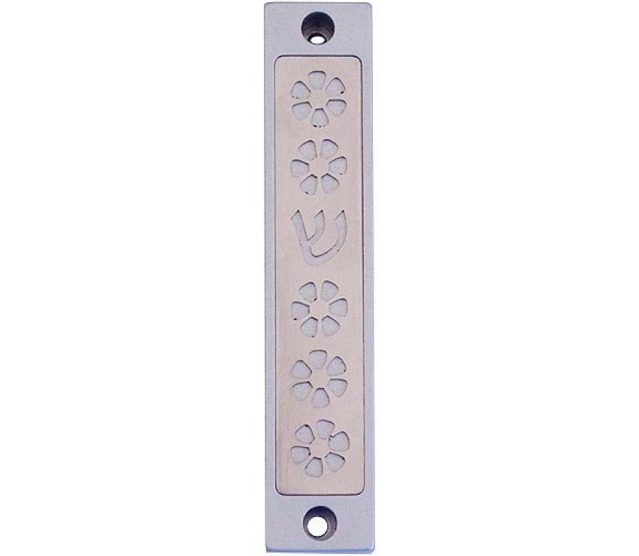 Mezuzah Case with Five Flowers and Shin in Light Colors, 4 Inches Height - Agayof