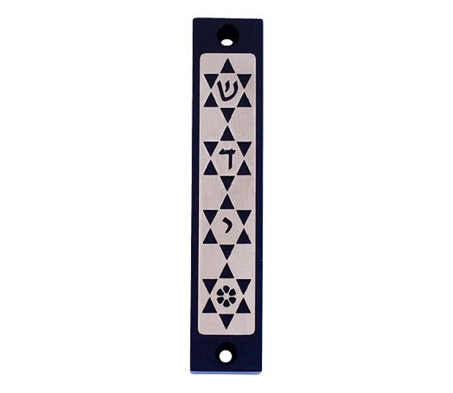 Mezuzah Case with Four Stars of David, In Dark Colors at 4 Inches Height - Agayof