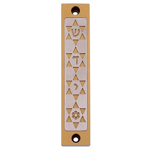 Mezuzah Case with Four Stars of David, in Light Colors at 4 Inches Height - Agayof