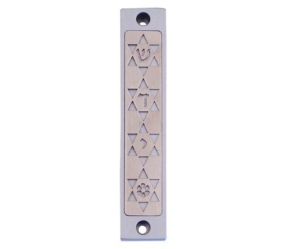 Mezuzah Case with Four Stars of David, in Light Colors at 4 Inches Height - Agayof