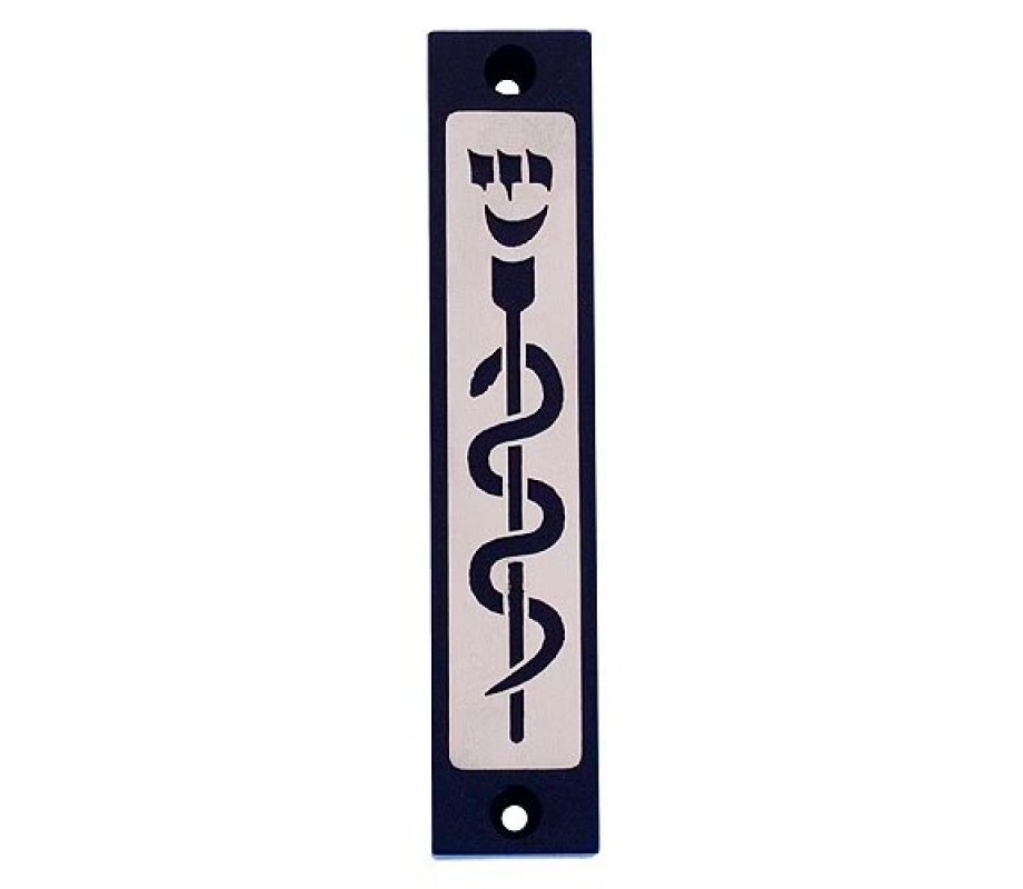 Mezuzah Case with Healing Snake Image in Dark Colors at 4 Inches Height - Agayof