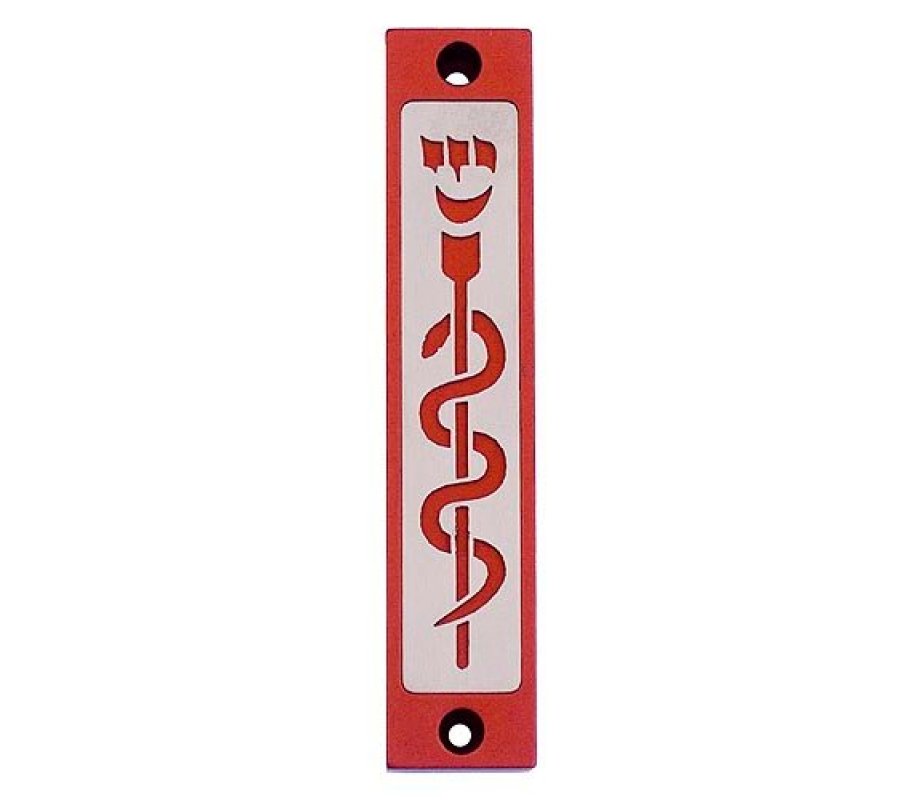 Mezuzah Case with Healing Snake Image in Dark Colors at 4 Inches Height - Agayof