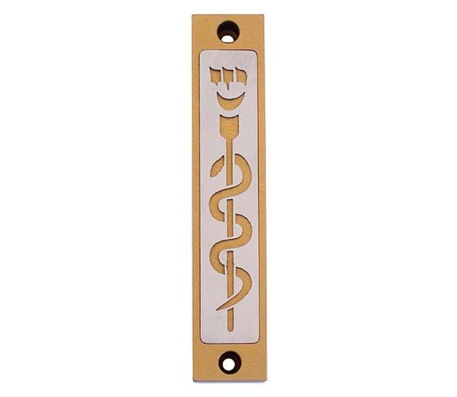 Mezuzah Case with Healing Snake Image in Light Colors at 4 Inches Height - Agayof
