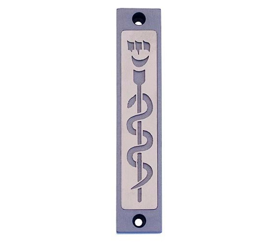 Mezuzah Case with Healing Snake Image in Light Colors at 4 Inches Height - Agayof