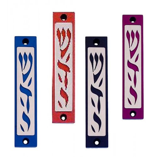 Mezuzah Case with Letters of Divine Name in Dark Colors at 4 Inches Height - Agayof