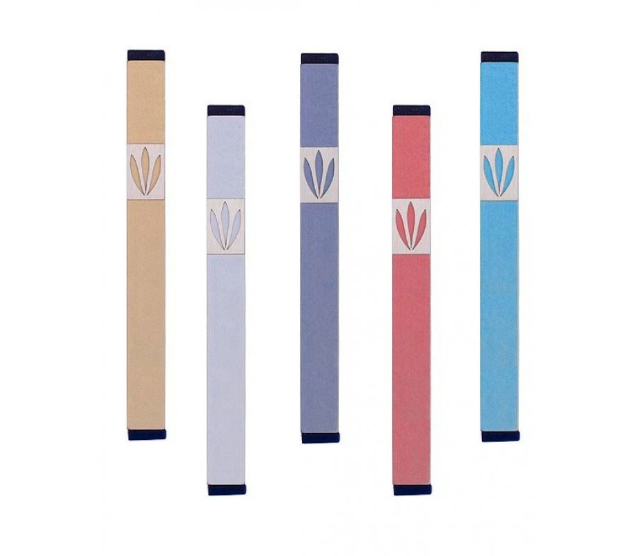 Mezuzah Case with Shin of Three Leaves, Light Colors at 5 Inches Height - Agayof