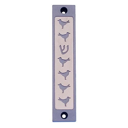 Mezuzah Case with Six Doves and Shin, In Light Colors, 4 Inches Height - Agayof