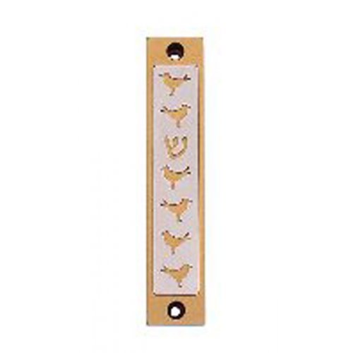 Mezuzah Case with Six Doves and Shin, In Light Colors, 4 Inches Height - Agayof