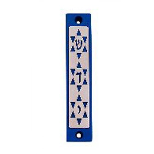 Mezuzah Case with Three Stars of David in Dark Colors, 4 Inches Height - Agayof