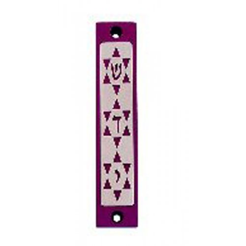 Mezuzah Case with Three Stars of David in Dark Colors, 4 Inches Height - Agayof