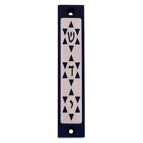 Mezuzah Case with Three Stars of David in Dark Colors, 4 Inches Height - Agayof