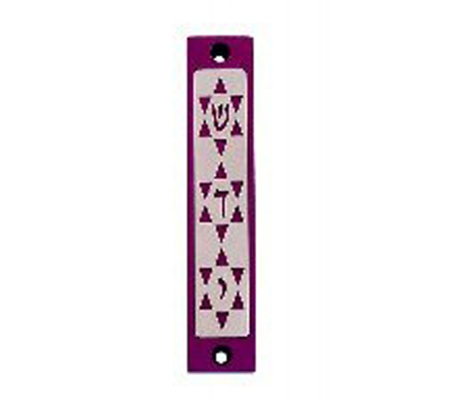Mezuzah Case with Three Stars of David in Dark Colors, 4 Inches Height - Agayof