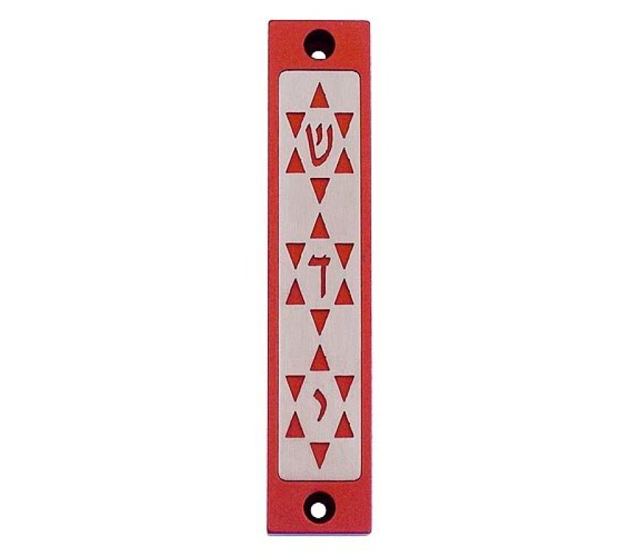 Mezuzah Case with Three Stars of David in Dark Colors, 4 Inches Height - Agayof