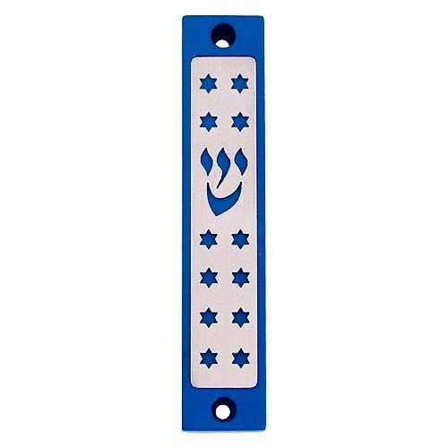 Mezuzah Case with Twelves Stars of David in Dark Colors, 4 Inches Height - Agayof