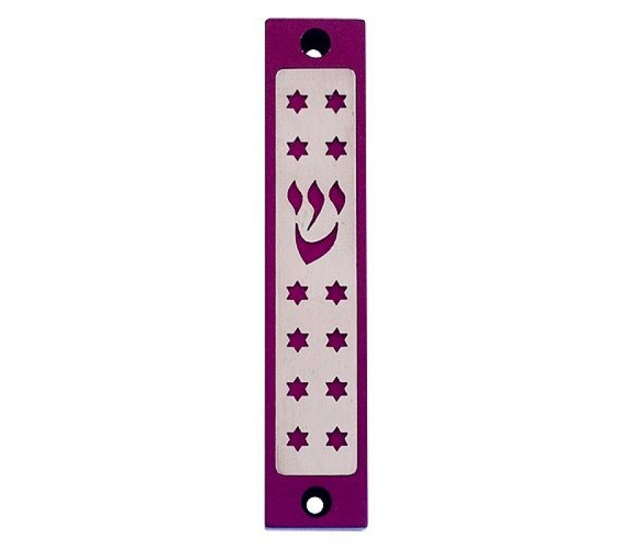 Mezuzah Case with Twelves Stars of David in Dark Colors, 4 Inches Height - Agayof