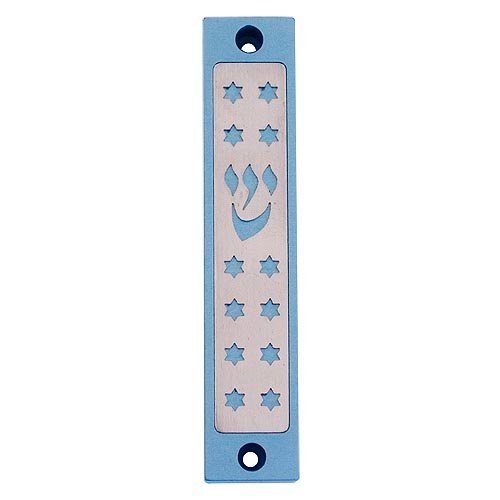 Mezuzah Case with Twelves Stars of David in Light Colors, 4 Inches Height - Agayof