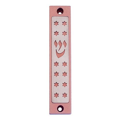 Mezuzah Case with Twelves Stars of David in Light Colors, 4 Inches Height - Agayof