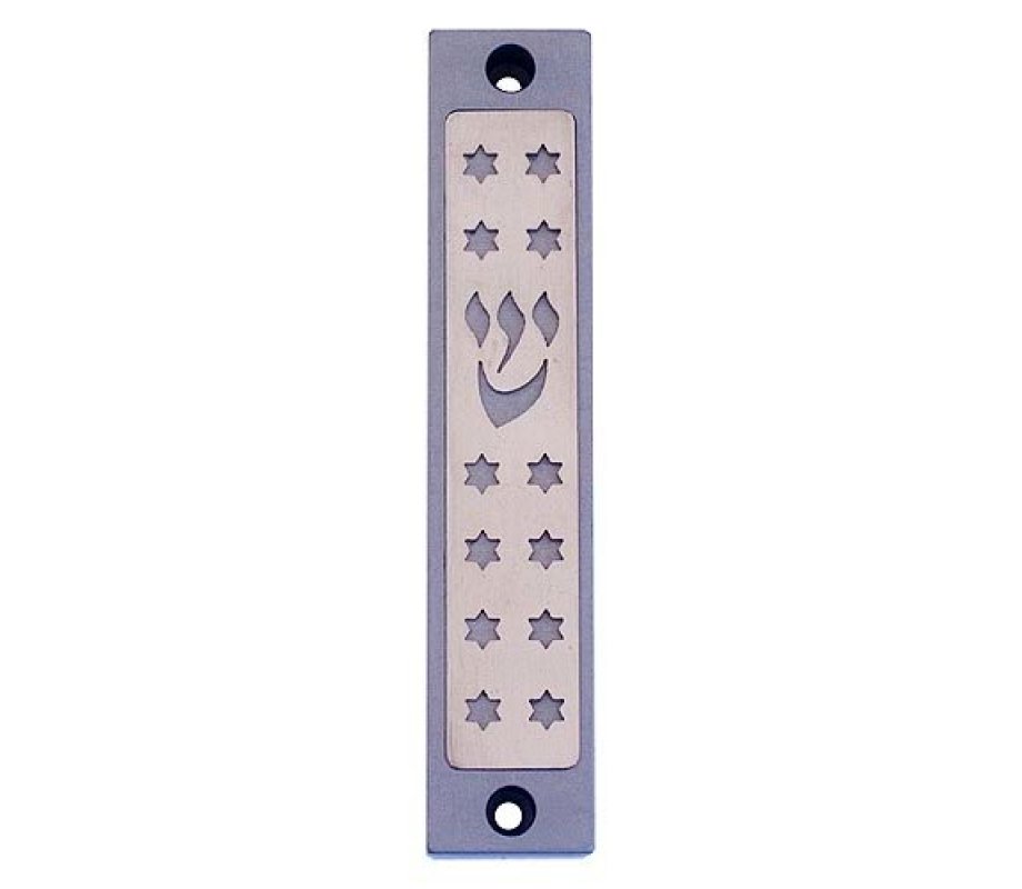 Mezuzah Case with Twelves Stars of David in Light Colors, 4 Inches Height - Agayof