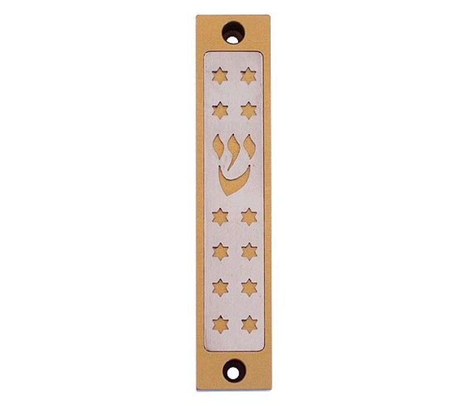Mezuzah Case with Twelves Stars of David in Light Colors, 4 Inches Height - Agayof