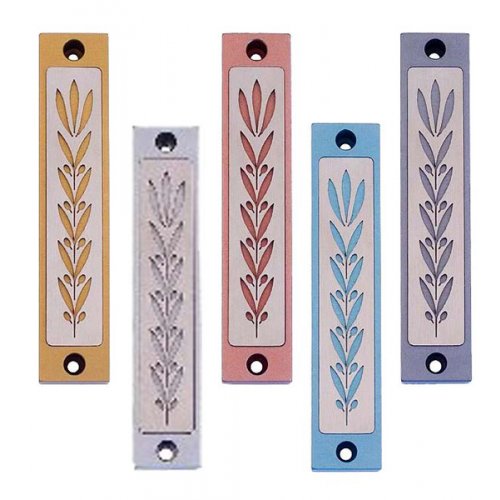 Mezuzah Case with Wheat Image in Light Colors at 4 Inches - Agayof