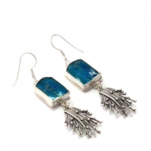 Michal Kirat Roman Glass Drop Earrings with Silver Waves Pendant