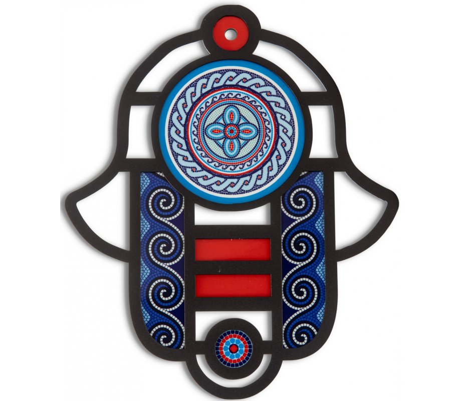 Modern Wall Hamsa in Stained Glass Art, Colorful with Mandala Eye - Dorit Judaica