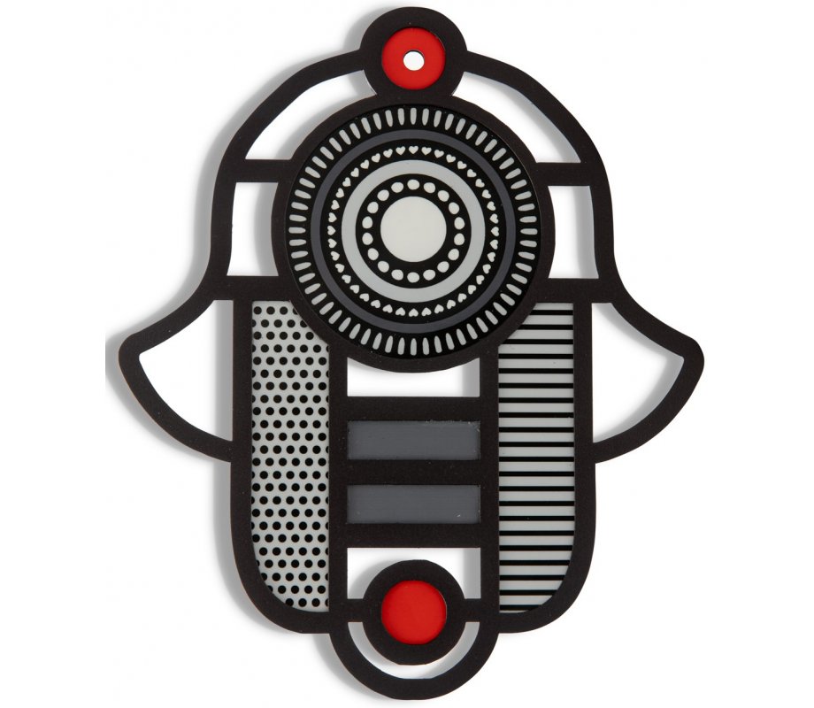 Modern Wall Hamsa in Stained Glass Art, Shades of Gray and Black - Dorit Judaica