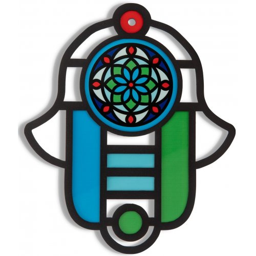 Modern Wall Hamsa in Stained Glass Art Style, Bold and Colorful - Dorit Judaica