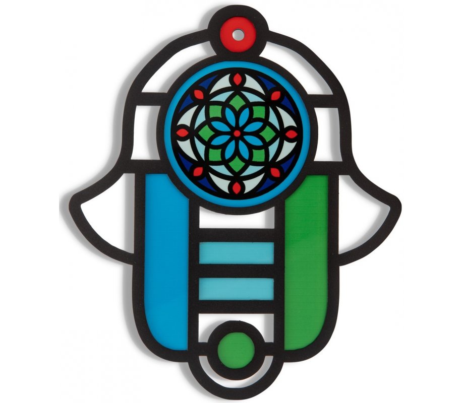 Modern Wall Hamsa in Stained Glass Art Style, Bold and Colorful - Dorit Judaica