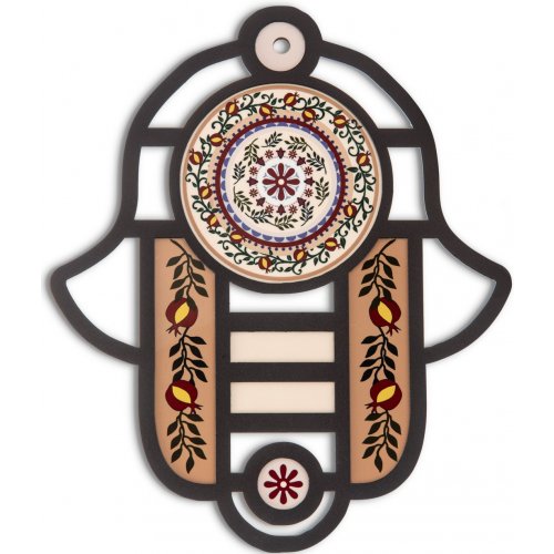 Modern Wall Hamsa in Stained Glass Art with Mandala & Pomegranates - Dorit Judaica