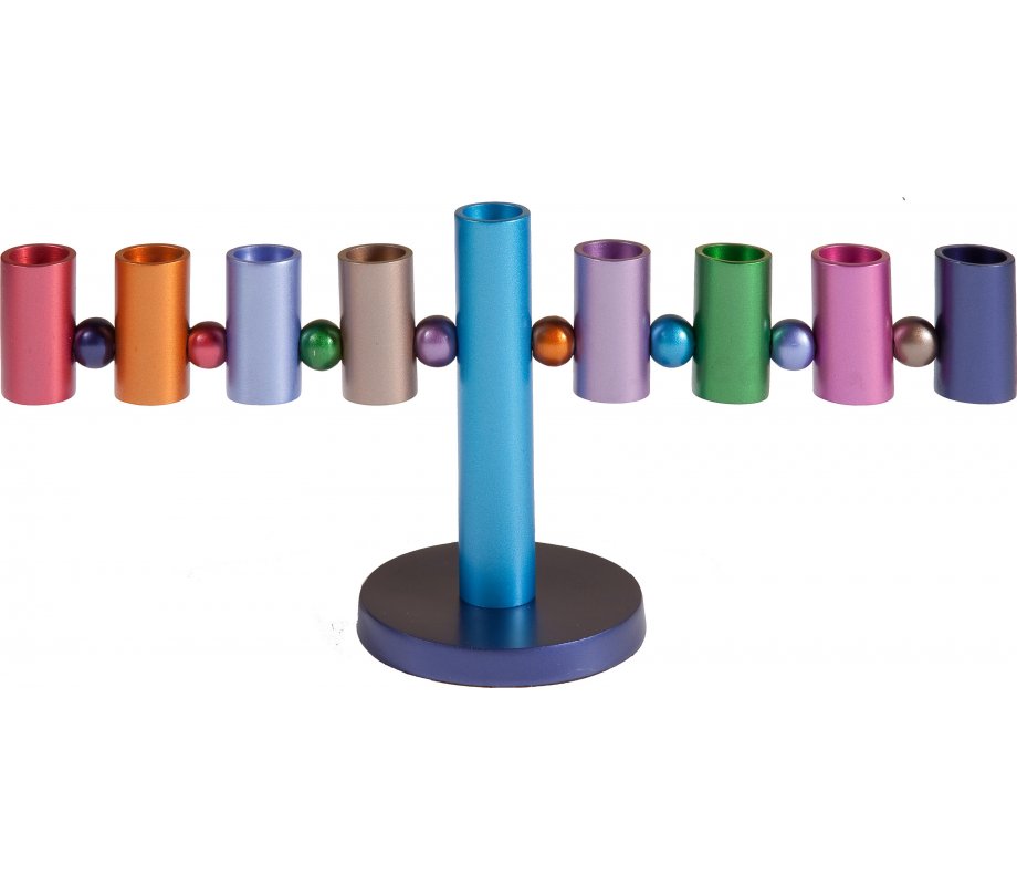 Multicolor Anodized Aluminum Tubes and Balls Hanukkah Menorah - Yair Emanuel