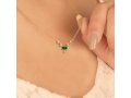 Necklace with Green and White Zircons Pendant  Choose Plated Yellow or Rose Gold