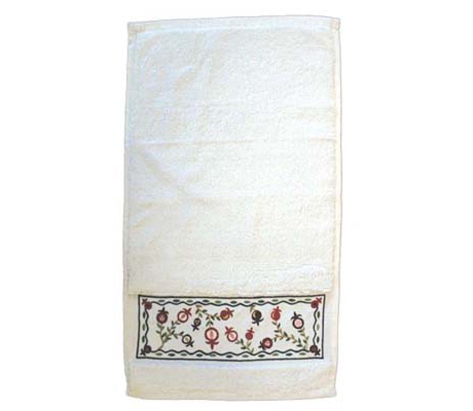 Netilat Yadayim Hand Towel, Embroidered Pomegranates - Yair Emanuel