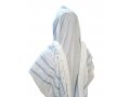 Non Slip Acrylic Prayer Shawl, Checkerboard Weave  Sky Blue and Silver Stripes