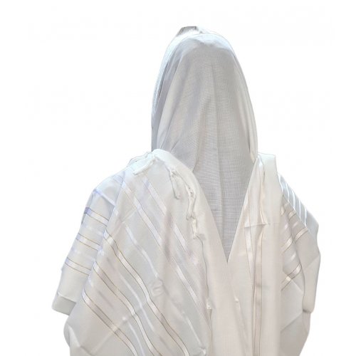 Non Slip Acrylic Prayer Shawl, Textured Checkerboard Weave  Gold and White Stripes