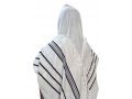 Non-Slip Acrylic Prayer Shawl, Textured Checkerboard Weave - Silver and Black Stripes