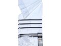 Non-Slip Acrylic Prayer Shawl, Textured Checkerboard Weave - Silver and Black Stripes