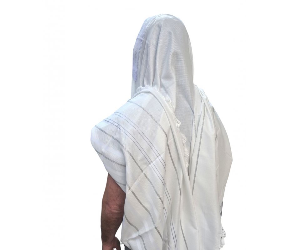 Non-Slip Lightweight Acrylic Tallit Prayer Shawl with Silver and White Stripes - Noam