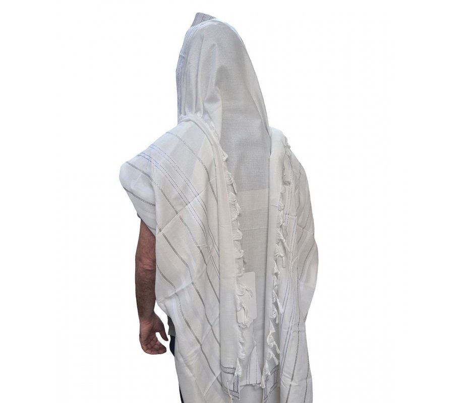 Non-Slip Lightweight Acrylic Tallit Prayer Shawl with Silver and White Stripes - Noam