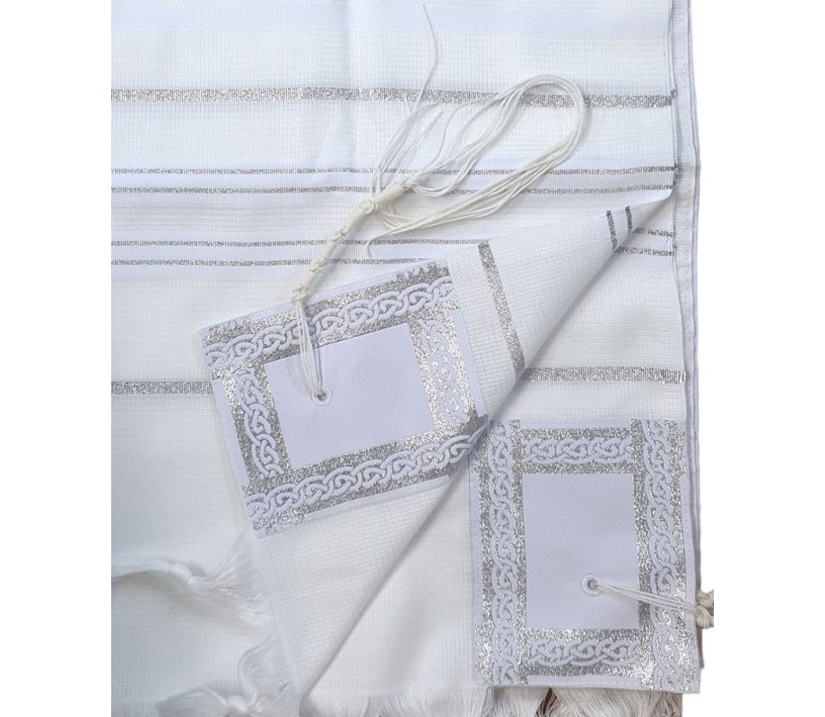 Non-Slip Lightweight Acrylic Tallit Prayer Shawl with Silver and White Stripes - Noam