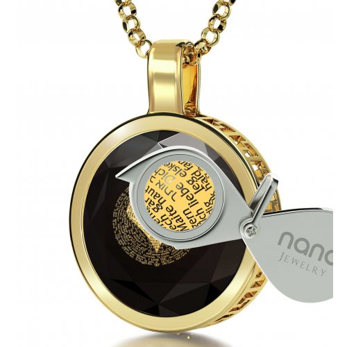 Onyx Round Gold Plate I Love You Pendant - Nano