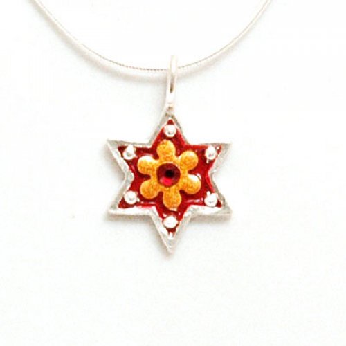 Orange flower Star of David Pendant - Shahaf