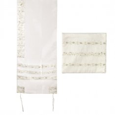 Organza Tallit Set, Floral Design, White - Yair Emanuel