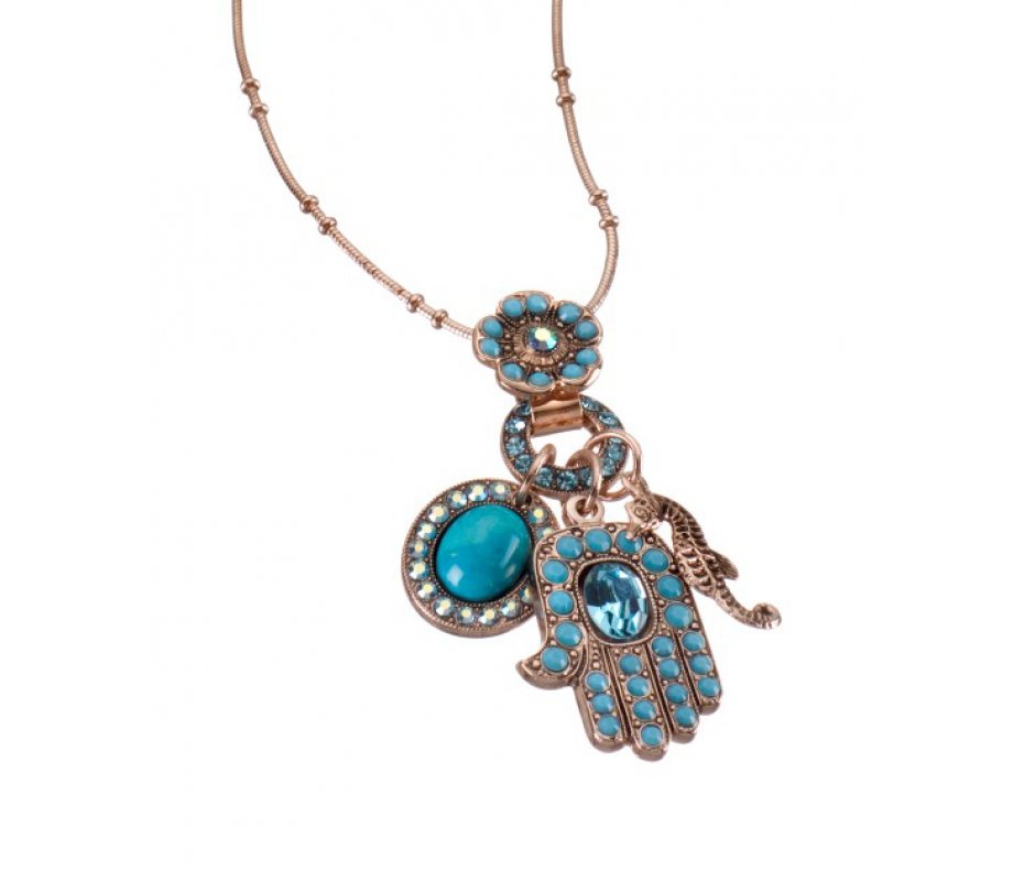 Oriental Hamsa and Seahorse and Turquoise with Swarovski Crystals - Amaro