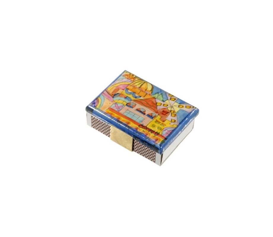 Painted Wood Matchbox Holder - Colorful Jerusalem by Yair Emanuel