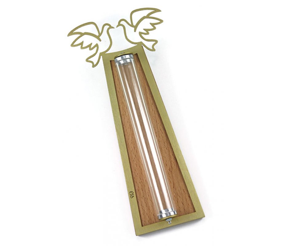 Peace Doves Mezuzah Case Gold and Shaded - Aluminum Lucite by Shraga Landesman