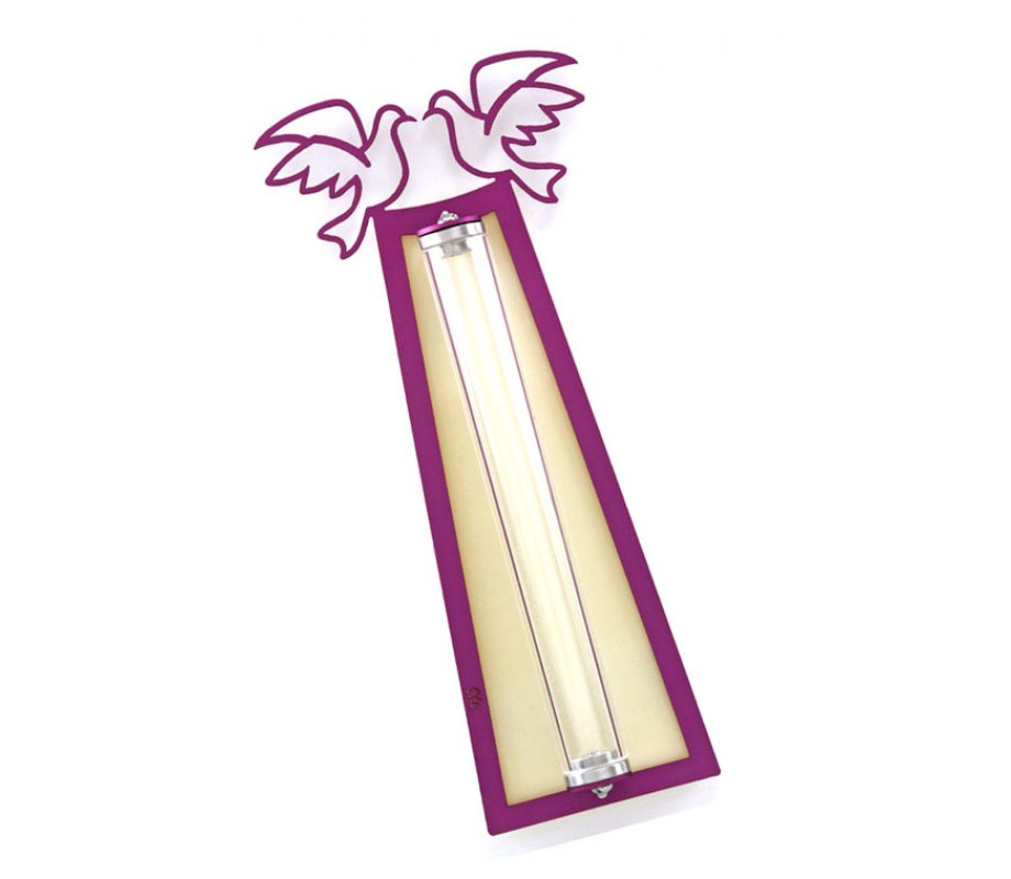 Peace Doves Mezuzah Case Purple and Shaded - Aluminum, Lucite by Shraga Landesman